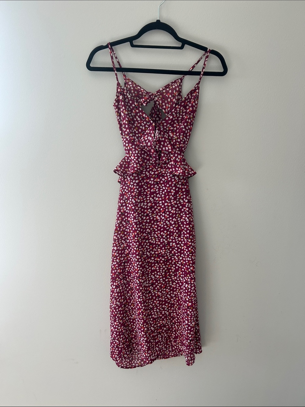 Blue Rain, Spaghetti Strap Burgundy Floral Midi Dress Size XXS